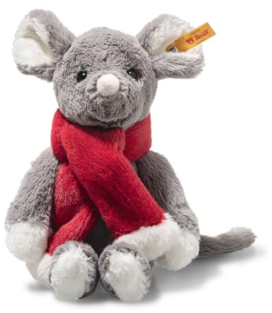 Steiff Kuscheltier Cosy Christmas Mia Maus, Süßes Stofftier mit Kunststoffaugen, Kinder, Jungen & Mädchen, Friends, Plüschtier 21 cm, Grau, 056123