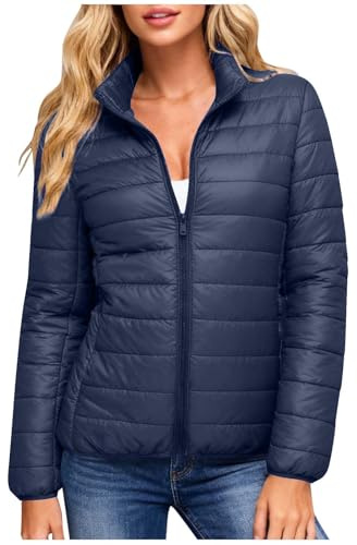 Womens Coats UK Winter Puffer Jackets Lightweight Waterproof Padded Down Jacket Zipper Stand Collar Quilted Coat Warm Sport Outerwear Outfits with Pockets