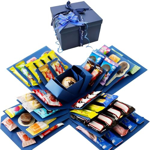 DIY 5-Layer Explosion Gift Box | Creative Surprise Box for Birthday, Anniversary, Valentine's Day | The Ultimate Thoughtful Gift Box for Photos, Chocolates & Keepsakes (Blue)