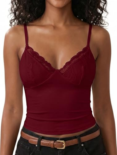 Xiaoliny Canotta Donna in Pizzo Sexy Scollo a V Top Estiva Senza Maniche con Spalline Sottile Regolabili Elegante Slim Fit Y2K Top Corto Basic Canottiera Casual Sottogiacca Aderente per Uscite Festa