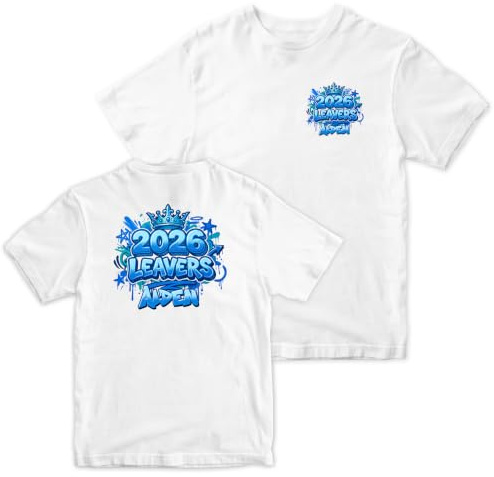Personalised Boys School Leavers T Shirt - Blue 2026 Graffiti Name Print Tshirt Tee