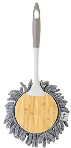 Vigar - Plumero Microfibra Redondo - Mango Ergonómico - 18 x 5 x 36 cm - Diseño Bamboo - Posibilidad de Desmontar - Con Anilla Fácil Colgado - En Gris