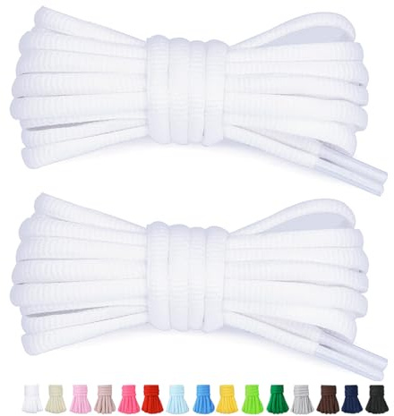 Stepace 2 Paar Runde Schnürsenkel für Turnschuhe 60cm - 200cm Länge 18 farbige Schnürsenkel Weiß 100cm