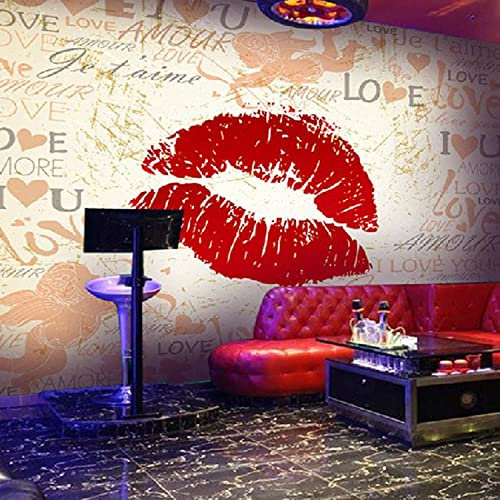 Papel Pintado De Fondo De Tv - Labios Rojos Del Alfabeto Retro Creativo De Moda Papel Tapiz Para Decoración De Sala De Estar Mural 3D Sin Costuras Papel Tapiz Para Sala De Esta 140(ancho)x70(alto) cm