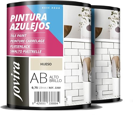 JOVIRA PINTURAS Vernice per piastrelle 1,5 Litri | a base acqua. Dai una nuova immagine alla tua cucina e al tuo bagno. (2 x 750 millilitri, Bianco Sporco). C-3-2