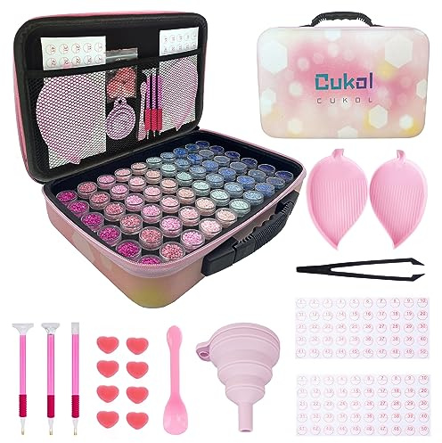 cukol cukol Diamond Painting Storage Boxes - Portable Diamond Art Accessories Containers Case for 5D Drills Beads Rhinestone Gem Crystal & Tools, Large Capacity Organizer with Dividers (60 Big Slots)