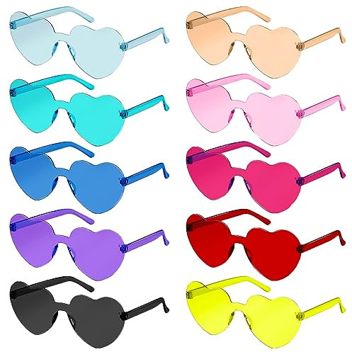 10 Stück Herz Brille Party Brille, Magische Farben Party Brille, Hippie Brille, Herz Sonnenbrille Lustige Partybrillen für Geburtstagsfeier, Fasching, Karneval, Malle, für Kinder und Erwachsene