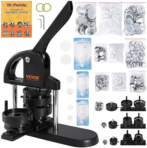 VEVOR Kit per Fustellatrice Manuale di Badge Spillo Bottoni Diametro 25/32/58mm 300 Pezzi, Kit di Punzonatrice Manuale in Plastica per Badge Spillo Fai-da-te con Accessori Completi per Hobby Regali