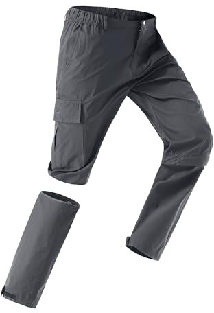 HCSS Wanderhose Herren Zip Off Abnehmbar Outdoorhose Atmungsaktiv Trekkinghose Sommer Sonnenschutz Schnell Trocknend Funktionshose Leicht Arbeitshose mit Gürtel,5 Taschen(Dunkelgrau-L)