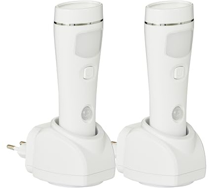 Northpoint Set di 2 prese a LED, luce notturna, colore bianco, lampada da parete con sensore di movimento, ricarica