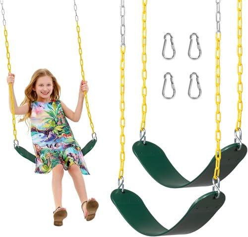 Decorlife 2 Pack Outdoor Swings Seats with 66 Rust-Resistant Heavy Duty Chain, Playground Swing Set Accessories Replacement Anti-Slip Seats, Backyard Swing Support 330lb for Kids or Adults (Green)