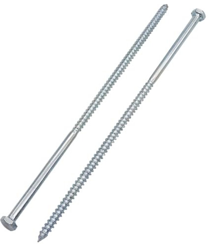 SKIR'CO (15 piezas) Tornillos para madera con cabeza hexagonal de acero galvanizado M6 x 200 mm, tirafondos DIN 571, tornillos hexagonales, tirafondos