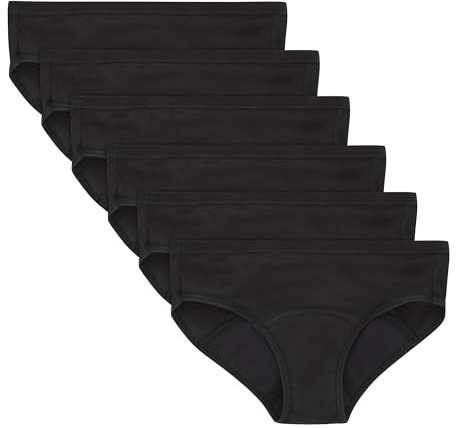 Hanes Girls' Big Underwear, Comfort, Period. Panties, Moderate Protection, 6-Pack, Hipster-Black-6 Pack