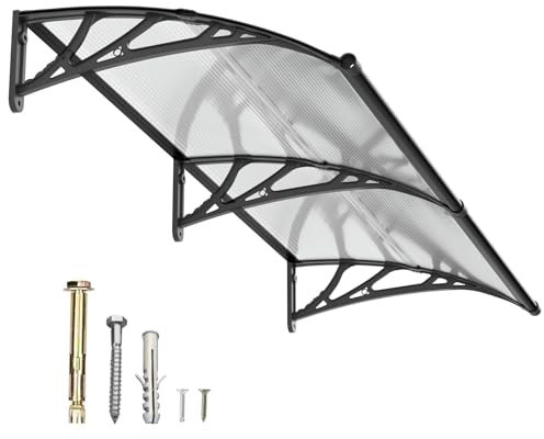 Vordach für Haustür mit Seitenteil,150x100 cm Fenstervordach mit separater Entwässerung,Polycarbonat Pultvordach Überdachung für UV-,Regen- und Schneeschutz – Ideal für Veranda, Terrasse und Fenster