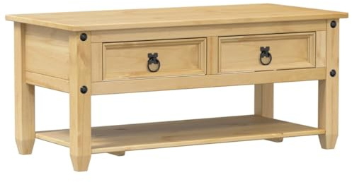 vidaXL Couchtisch mit Schubladen, Beistelltisch mit Ablage Metallgriffe, Kaffeetisch für Wohnzimmer, Sofatisch Teetisch, Massivholz Kiefer