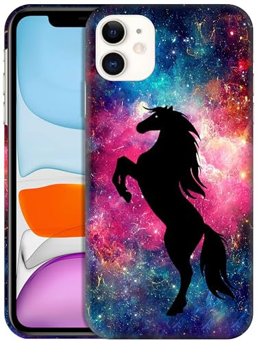 GlamCase for iPhone 11, iPhone 11 Case - Horse Galaxy Space Stars Design Printed Slim Fit Cute Plastic Hard Snap on Protective Designer Back Phone Case/Cover for iPhone 11 Multicolor