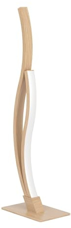 Eglo Grisolia Lámpara LED para mesita de noche, curvada, decoración de habitación, dormitorio, salón, lámpara de metal y plástico efecto de madera, blanco neutro, 45,5 cm