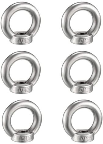 6Pcs M12 Ring Nut Lifting Eye Nut Lifting Ring Eye Bolt Female Threaded Eye Screw Bolts Fastener Hardware Eyebolt for Lifting Accessories Plain carbon steel