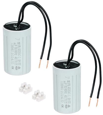 PATIKIL CBB60 Kondensator 7uF Startkondensator, AC 450V 2 Trådar 50/60Hz Cylinder 60x35mm för Vattenpumper Start av Tvättmaskinmotor, 2-pack