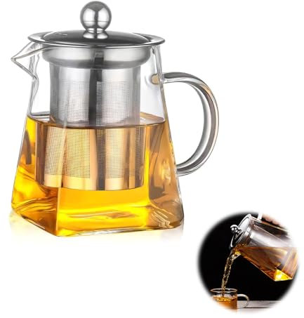 Horktrust Tetera infusiones 350ml, Tetera de Vidrio, Teteras de vidrio con infusor - Transparente y resistente al calor - para Té negro, Té verde, Café, Leche