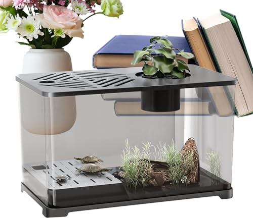 Acquario | Vasca Grande Per Pesci Da Scrivania,Contenitore Moderno Panoramico con Area Riposo per Tartarughe per Guppy Betta Gamberetti