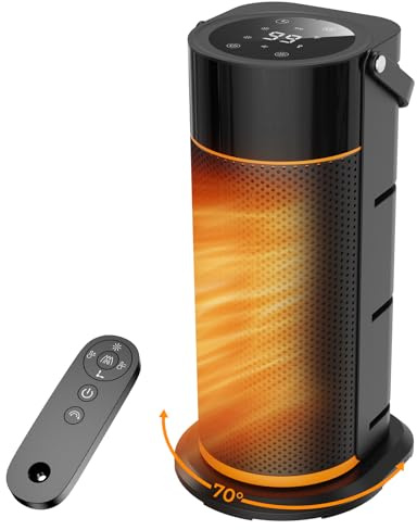 Electric Heater – 2000W PTC Ceramic Fan Heater with Remote, Portable Space heater With 4 Modes, 9H Timer, Low Noise Small Room Heaters, ECO Mode, 70°Oscillation, Overheat & Tip-Over Protection, Black