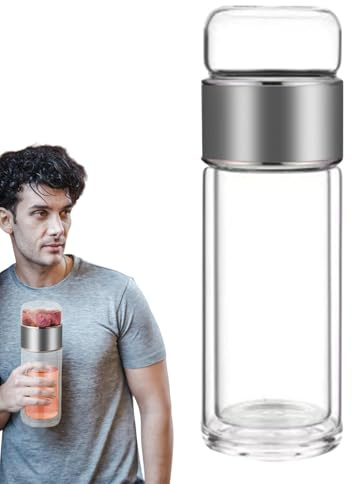 Temugg med tesil, te-/äggflaska – bärbar kopp tesil – bärbar dubbelväggig rese-teflaska av glas, te-/äggflaska för te och frukt