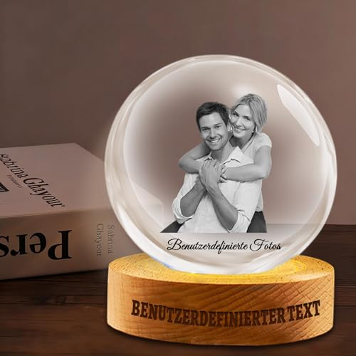 Personalisierte Kristallkugel mit Foto Anpassbarer Fotos Text Schneekugel Glaskugel mit Mehreren Farben Geschenk für Familie Paar Freunde Damen