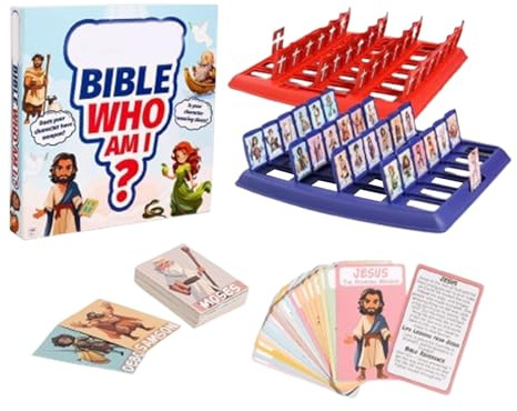 Vem är jag spel bibeln, interaktivt pedagogiskt spel med 24 figurer och kort för barn, klassiskt gissningsspel för skola, och familj