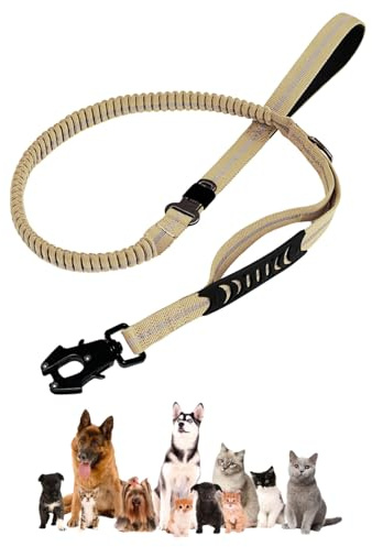 YiZYiF Bungee Dog Leash for Jogging and Walking Shock Absorbing Heavy Duty Reflective Pet Leads for Large Dogs Khaki L
