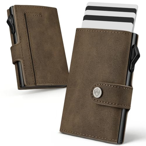 YESIIW Mens Wallet RFID Blocking – Slim Leather Trifold Pop up Card Wallet Holds 7-9 Cards + 2 ID Window, Compact Card Holder with Magnetic Coin Pocket, Daily Use, Commuting, Travel, Shopping