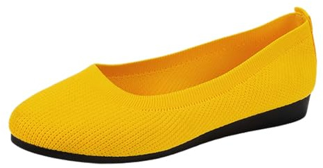 Work Trainers Women’s Casual Knitted Ballerina Slip On Non Slip Trainers Comfortable Breathable Sporty Flat Shoes for Classic Running Women Sporty (Yellow, 3.5)