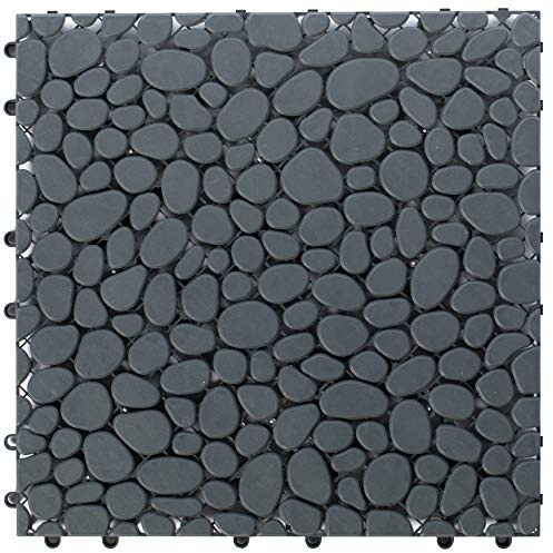Interlocking Cobbled Stone Look Garden Pathway Tiles, Decorative Floor Grass Pavers Anti- Slip Mat, 5 Pack