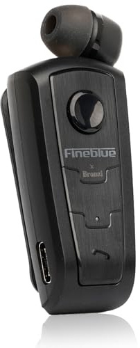 Fineblue F910 - Auricolari Bluetooth Smartphone Con Clip - Filo Retrattile In Ear - Avviso a Vibrazione integrata - Microfono Cancellazione Attiva Del Rumore - Esclusiva StoreBronzi (F910) (Nero)