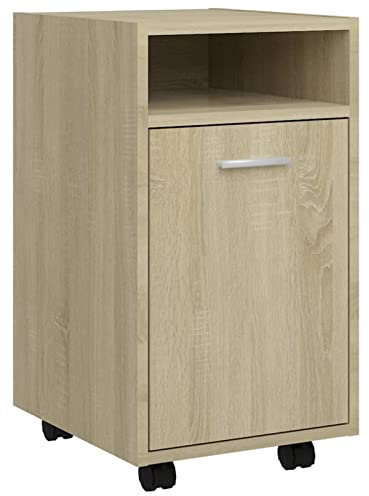 Susany Sidoskåp med hjul rullcontainer kontorsskåp kontorsbehållare stående skåp skrivbordsbehållare spånskiva Sonoma-ek 33 x 38 x 60 cm