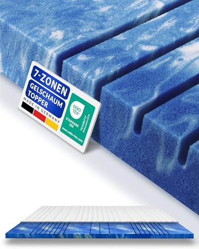 AM Qualitätsmatratzen 7 Zonen Deluxe Gel Topper 90x190cm RG50 - Made in Germany - Atmungsaktiver Gelschaum Topper 90x190-8cm - Kühlende Matratzenauflage mit Lyocell Bezug und Anti-Rutsch Funktion