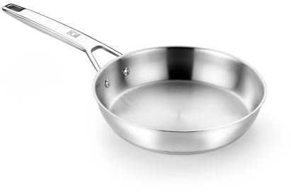 Bra Signature 18/10 Stainless Steel Frying Pan (20cm) Large Stainless Steel Frying Pan for Induction Hobs & Other Heat Sources with 5.3mm Triple Diffuser Base.