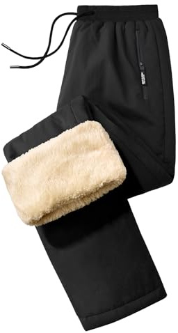 UMIPUBO Mens Joggers Fleece Lined Jogging Bottoms Thermals Sweatpants Warm Plush Trousers Winter Thick Tracksuit with Pockets Drawstring Lounge Pants for Sports Gym Skiing (Black, XL)