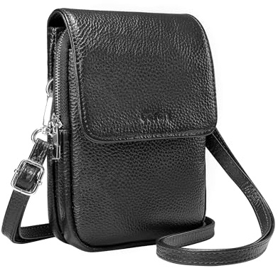 befen Black Crossbody Bag for Women Genuine Leather Phone Bag for Ladies Small Shoulder Bag for Women with RFID Blocking Card Slots