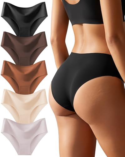 ALL OF SHE 5 Pack Braguitas de Cintura Media Señoras Ropa Interior sin Costuras Ropa Interior sin Costuras Mujeres Braguitas Suaves Multipack XS-XL,A-5,L