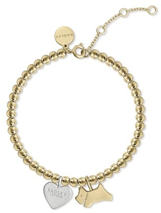 RADLEY Womens 18ct Gold Plated Bracelet with Jumping Dog and Heart Charms