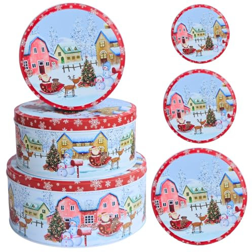 Hadaaya Pack of 3 Christmas Cookie Tins With Lids, Festive Holiday Cookie Tins for Treats & Gifts, Multipurpose Storage Container for Cookies, Snacks & More With Multicolor Christmas Wonderland Design