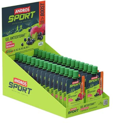 Andros Sport - Geles Antioxidantes (30x40g) - Geles energéticos - Impulso durante el ejercicio - Grosella negra Remolacha