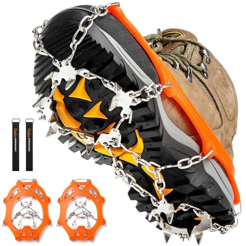 Crampons Neige Antidérapants pour Glace, Grips de Traction avec 19 Pointes en Acier Inoxydable pour Chaussures et Bottes, Hommes et Femmes, Sécurisés pour Randonnée, Pêche, Marche et Alpinisme