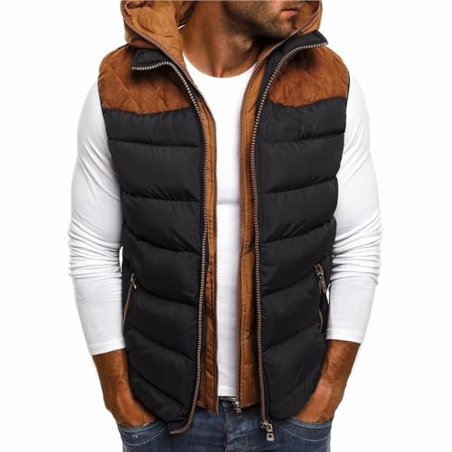 Puffer Gilet höst vinter herr dunväst avslappnad väst ärmlös jackor huva väst ytterkläder varm kappa dragkedja väst