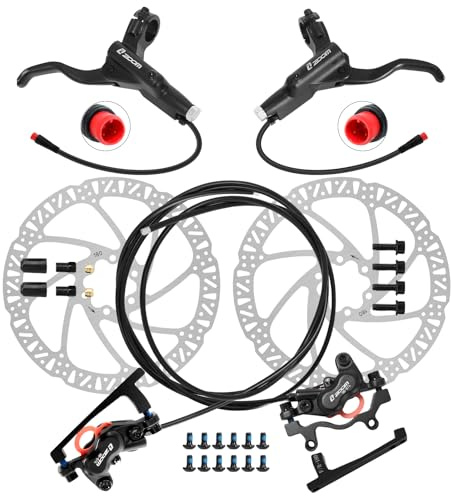 Z00M HB876E 2-PIN 4-Pistons E-Bike Electric Power-Off Hydraulic Brake Set, Pre-Bled with Mineral Oil Brakes Kit for eBike, Mountain Bike, Road Bike