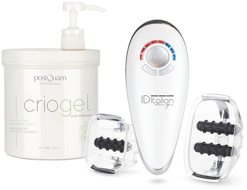 PostQuam Professional – Set Corporal Criogel 1000 ml + Anti-Cell Secret Masseur anticellulite – Gel effet froid + EMS, succion et rouleaux – Peau plus ferme, tonifiée et reposée