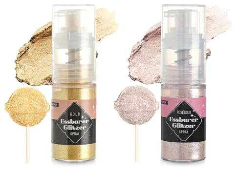 Paillettes Comestibles Spray 5g x2 Colorant Alimentaire Poudre, Decoration Gateau Comestible pour Fondant, Macaron, Paillette Alimentaire pour Cocktail, Luster Dust Or Rose et Or