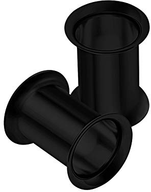KJM FASHION 2PCS Stainless Steel Black 2g 6mm Double Flared Saddle Stretcher Ear Tunnel Gauge Plug Earring Lobe Piercing Jewellery 1844