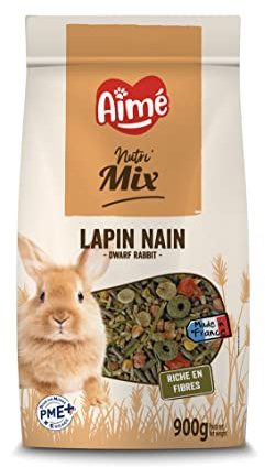 AIME- NUTRI'MIX- Nourriture pour Lapin Nain - Mélange varié Pour Aliment Complémentaire Lapin Nain - Contient des Fibres et des Vitamines - Sac de 900g
